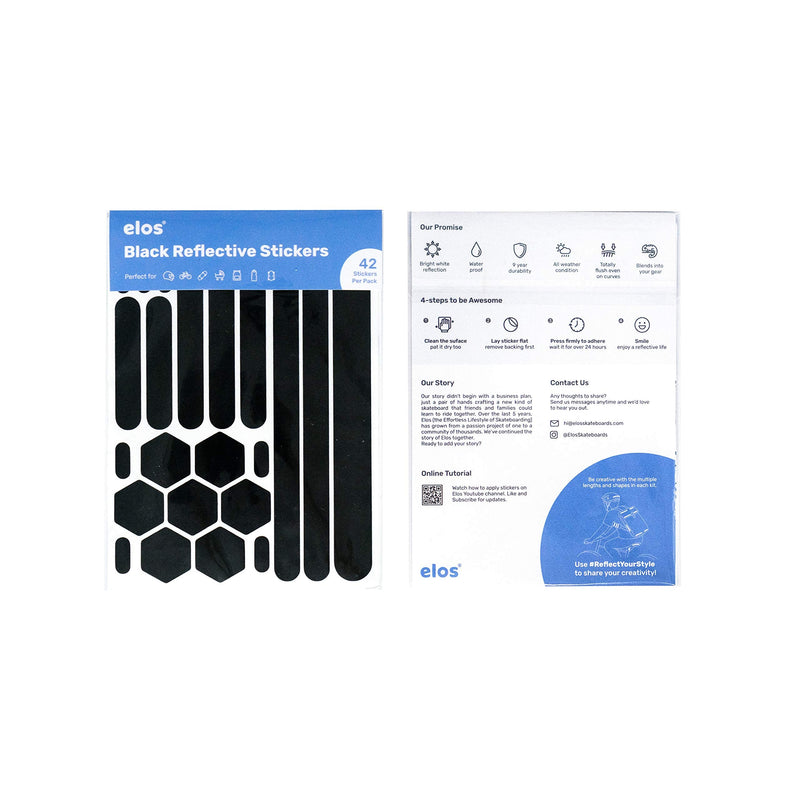elos Black Reflective Stickers. Bright Weatherproof Retro Reflective Vinyl Decals Kit for Helmet, Bike, Backpack, Skateboard, Stroller, Scooter, Pedals, Mailbox, Shoes. Nighttime Visibility & Safety. - BeesActive Australia