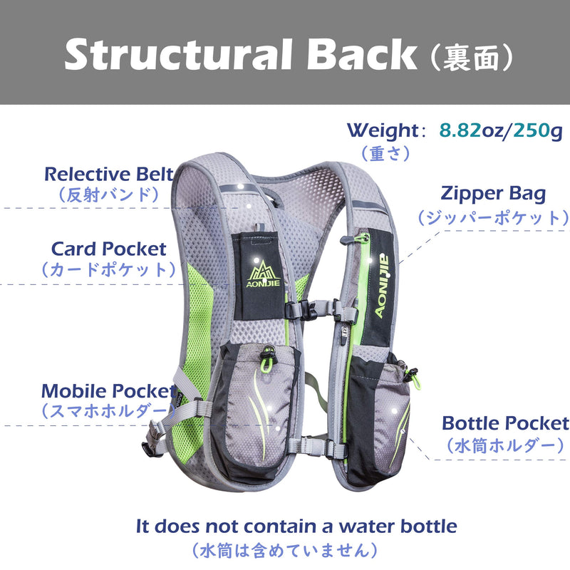 [AUSTRALIA] - TRIWONDER Hydration Pack Backpack 5.5L Outdoors Mochilas Trail Marathoner Running Race Hydration Vest Grey - with 2 Water Bottles 