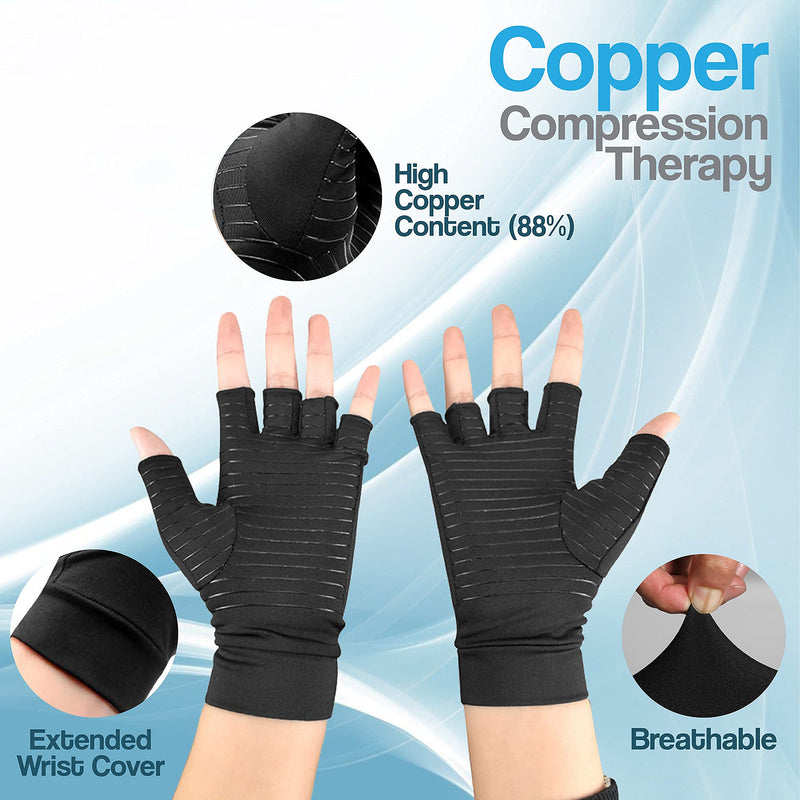 Hotcakes Copper Compression Gloves Therapy - Copper Infused Arthritis Gloves For Women And Men Offers Hand Support For Carpal Tunnel, Raynauds and Provide Arthritis Pain Relief For Hand[1 Pair ] M Fingerless - BeesActive Australia