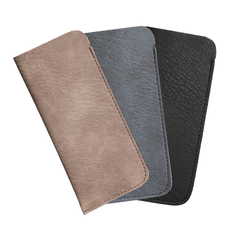 Hifot Leather Eyeglasses Case 3 Pack, PU Leather Soft Reading Glasses Pouch Spectacles Bag for Women Men Kids - BeesActive Australia
