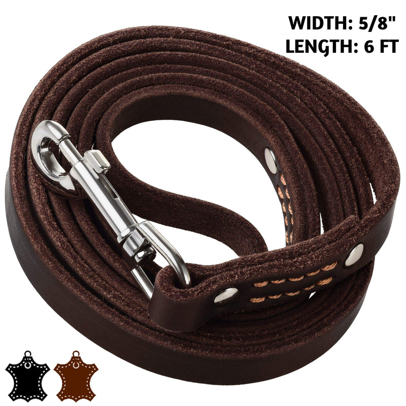 ADITYNA Leather Dog Leash 6 Foot - Soft and Strong Leather Leash for Small and Medium Dog 6 ft x 5/8" Brown - BeesActive Australia