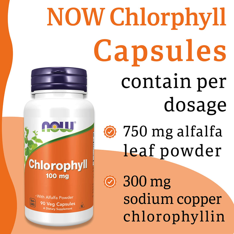 Now Foods, Chlorophyll, 100mg, 90 Vegan Capsules, Lab-Tested, Vegetable, Minerals, Gluten Free, Soy Free, Vegetarian - BeesActive Australia