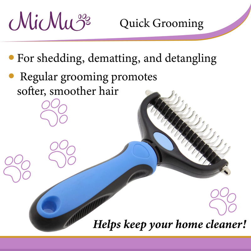 MiMu Undercoat Dog Brush for Shedding - 2-Sided Dematting Dog Rake Brush with Bonus Metal Tooth Comb for Dog Grooming - BeesActive Australia
