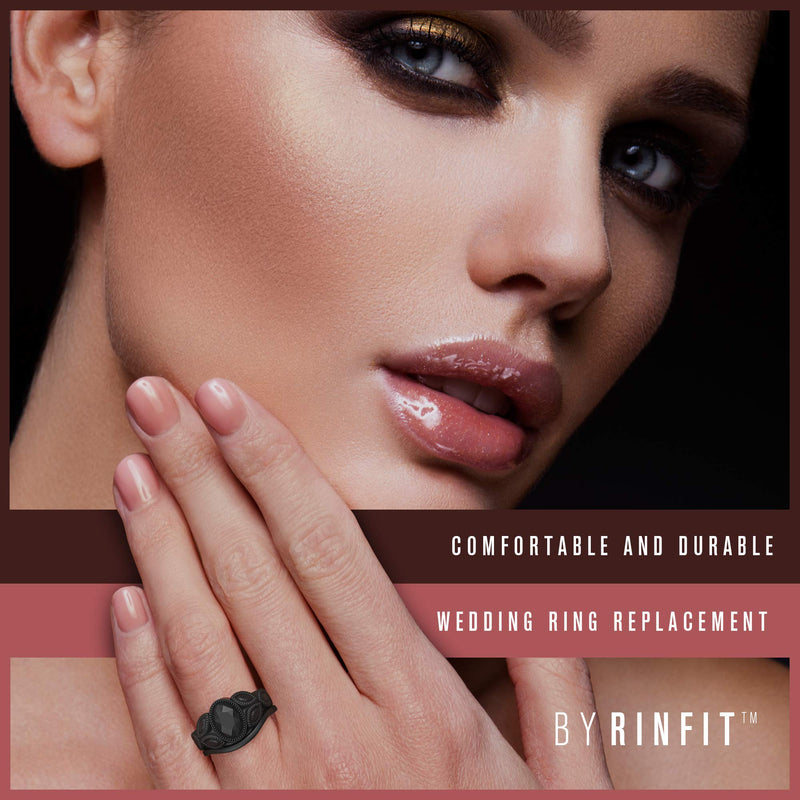 Rinfit Silicone Rings for Women - Oval Diamond Collection. Unique Women's Rubber Engagement Bands. Lifetime Coverage. U.S. Patent Pending Black 4 - BeesActive Australia