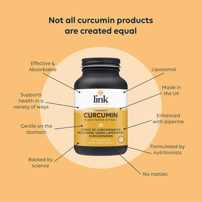 Curcumin, Turmeric & Black Pepper Extract | 210mg curcuminoids per dose Including 100mg liposomal curcuminoids | Vegan | 60 Capsules - BeesActive Australia