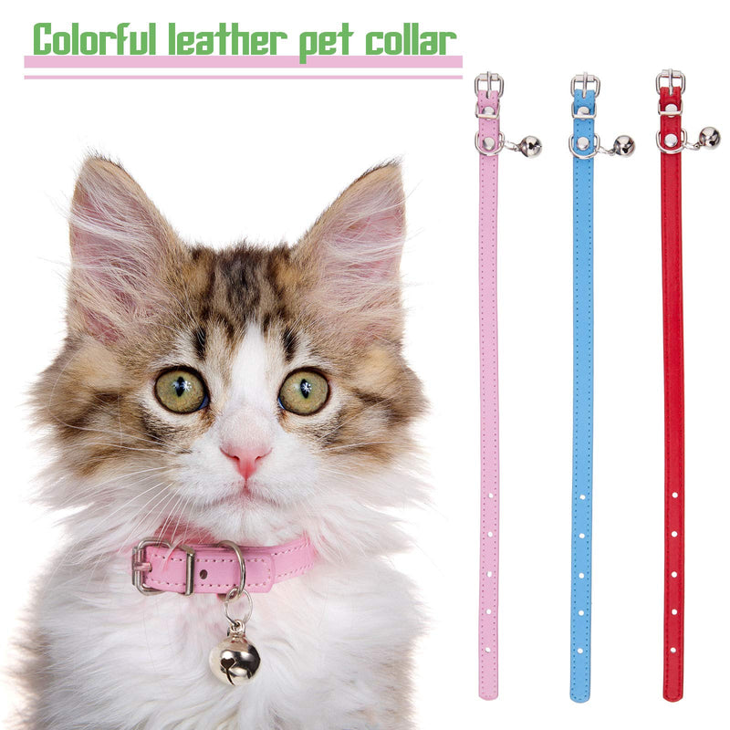 6 Pieces Leather Pet Cat Collars with Bell Soft Adjustable Leather Kitten Collars Cute Pet Collars for Small Cat Kitten Puppy Bright Color - BeesActive Australia