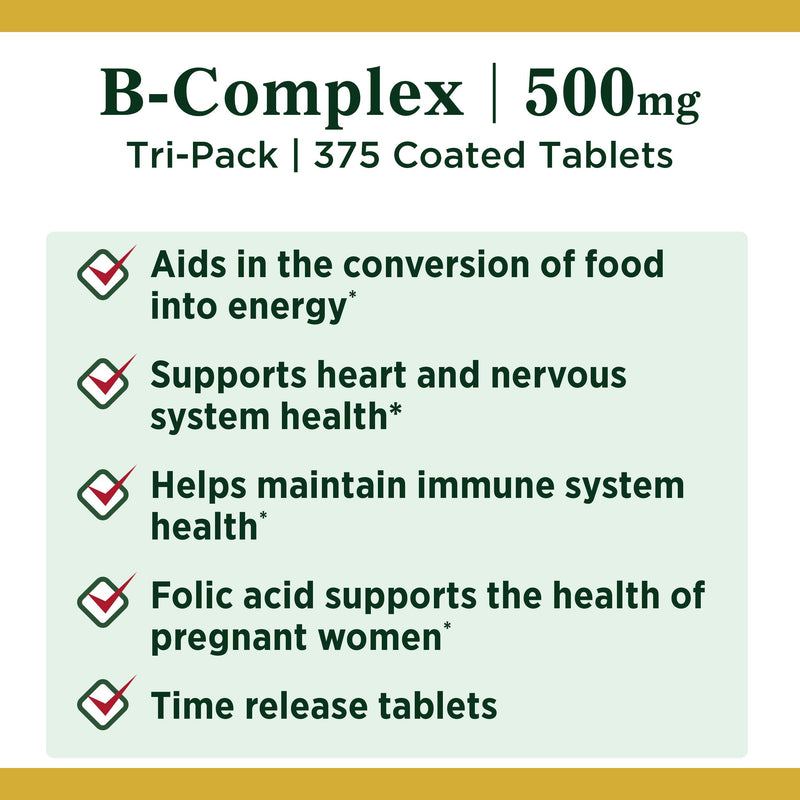 Nature’s Bounty Time Released Vitamin B-Complex with Folic Acid Plus Vitamin C Supplement, Aids Metabolism and Antioxidant Support, 125 (3-Pack, 375 Total) Tablets - BeesActive Australia