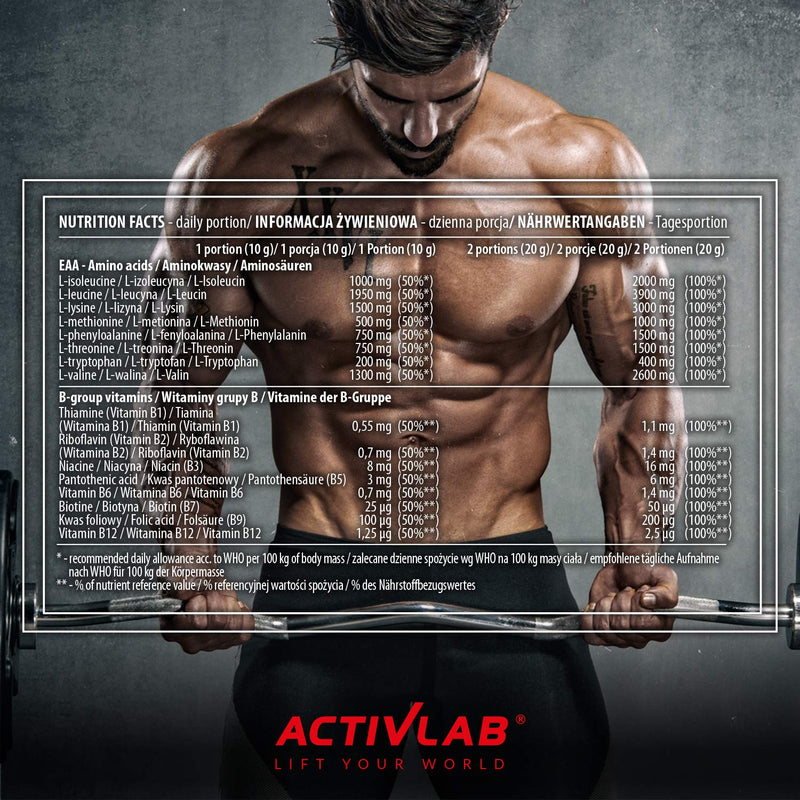 Activlab Eaa Xtra Instant 500g - Strawberry Raspberry Flavour | Essential Amino Acids with B Vitamins | Workout Supplement for Men, Women, Athletes | Muscle Recovery, Performance Boost | UK, PL - BeesActive Australia