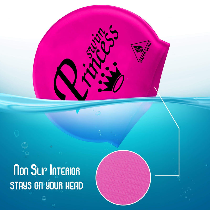 Water Gear Latex Swim Cap - Swimming Caps for Girls Long Hair - Waterproof Swimming Cap for Young Swimmers -Comfortable for Short and Long Hair - Swim Princess Pink - BeesActive Australia