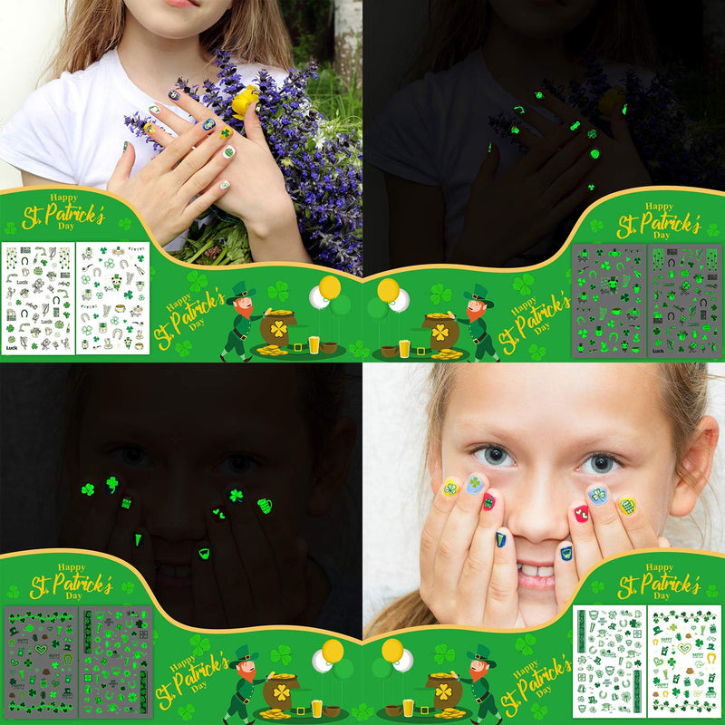 380pcs St Patricks Day Nail Stickers, Nail Art Decals Stickers Nail Decorations, Kids Nail Polish Stickers Set Nail Stickers for Girls Kids Women St Patricks Day Accessories (Glow in The Night) - BeesActive Australia