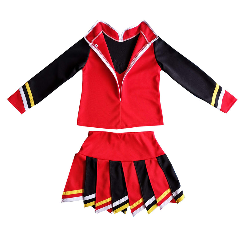 [AUSTRALIA] - Kids/Girls' Children Minis Sport Cheerleader Cheerleading Long Sleeves Costume Uniform Outfit Dress Red/Black (XXL / 13-16) 