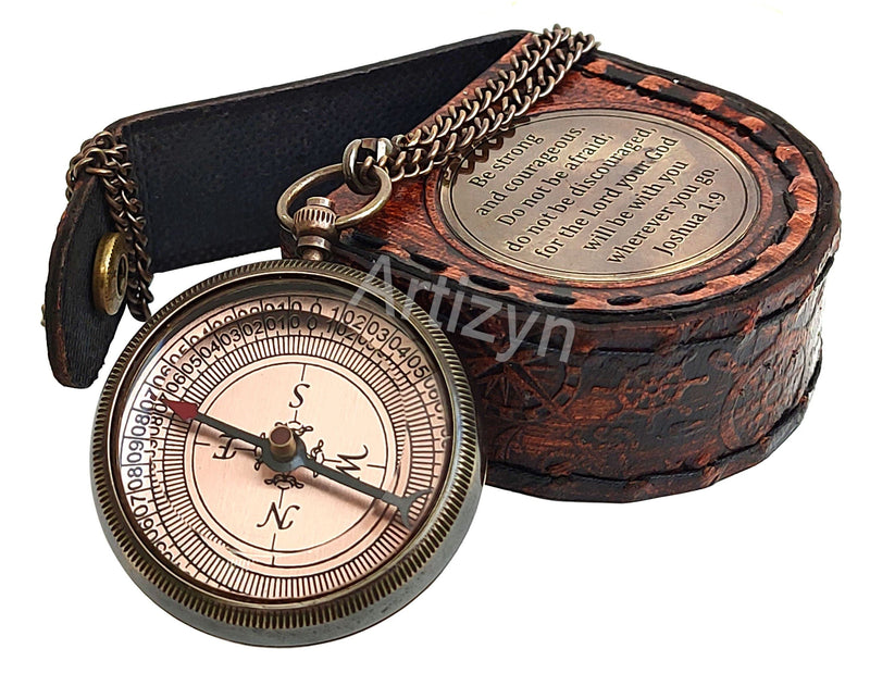 Be Strong and Courageous Quote Brass Locket Compass for Religious Gifts, Confirmation Gifts, Baptism Gifts, Best Easter, Christian Gifts for Men, Catholic Gifts, Gifts for Teen Age, Graduation Gifts. - BeesActive Australia