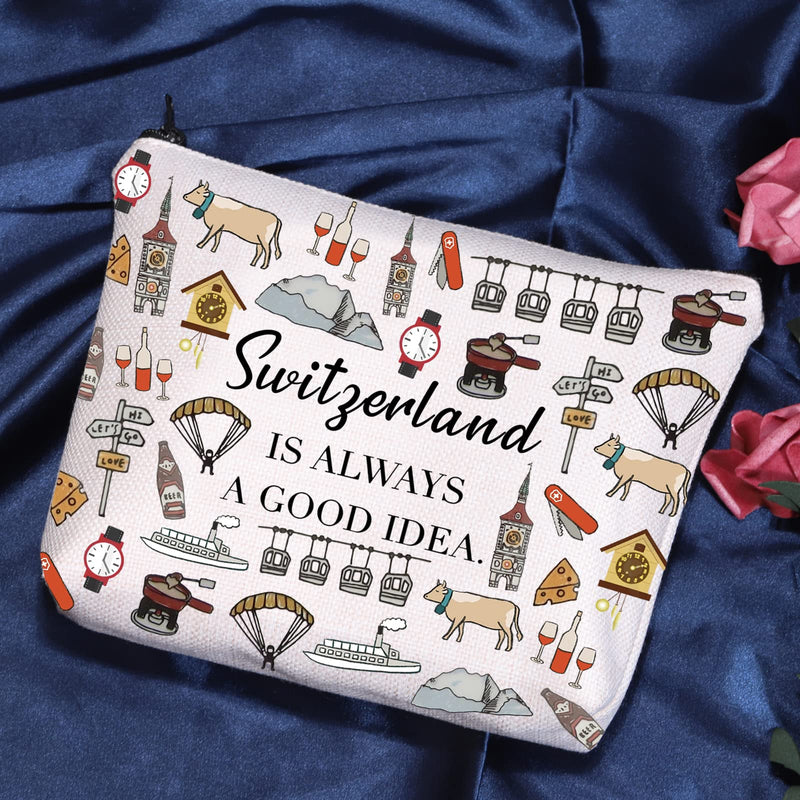POFULL Swiss Mountains Gift Switzerland Is Always A Good Idea Cosmetic Bag Europe Trip Gift (Switzerland Is Always Cosmetic Bag) Switzerland Is Always Cosmetic Bag - BeesActive Australia