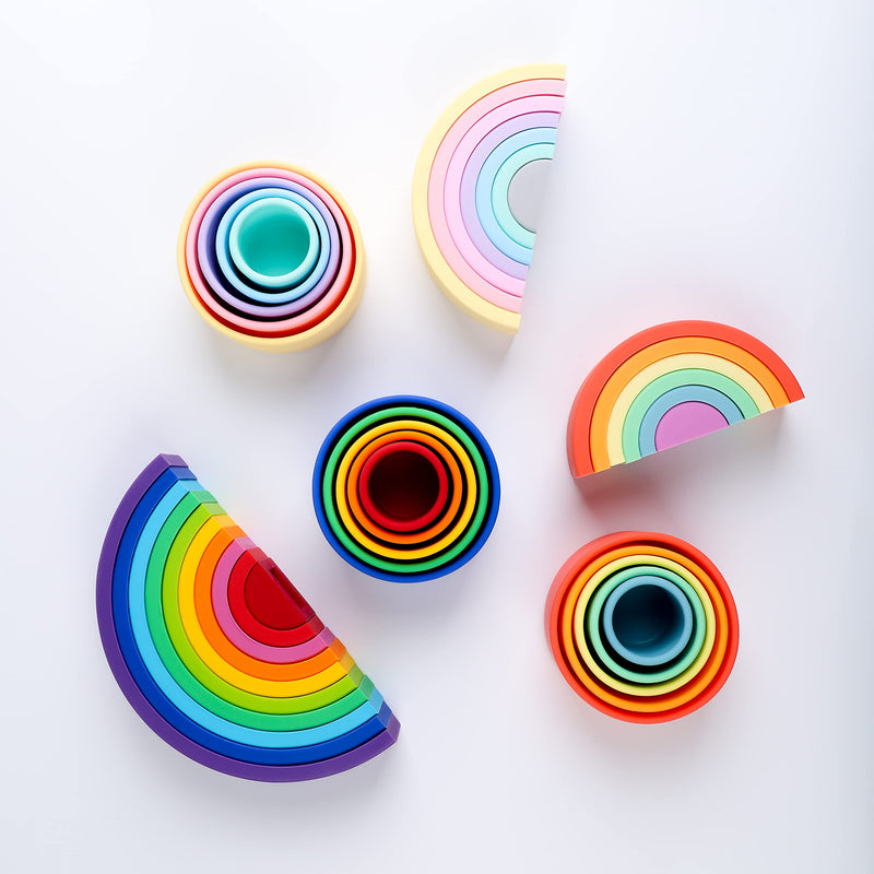 BLUE GINKGO Silicone Rainbow Stacker - Montessori Nesting Puzzle | Kids and Toddler | Stacking Sensory Toys - 10 Layers (Vibrant) 10 Layer - BeesActive Australia
