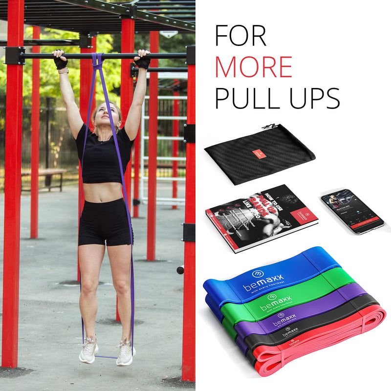 Resistance Band Heavy Strength, Pull Up Assist + Exercise Guide | Home Gym Equipment: Full Body Fitness Workout Rubber Loop, Chin Bar Assistance & Bodybuilding, Sports Gymnastics Training, Women Men 1) Red - BeesActive Australia
