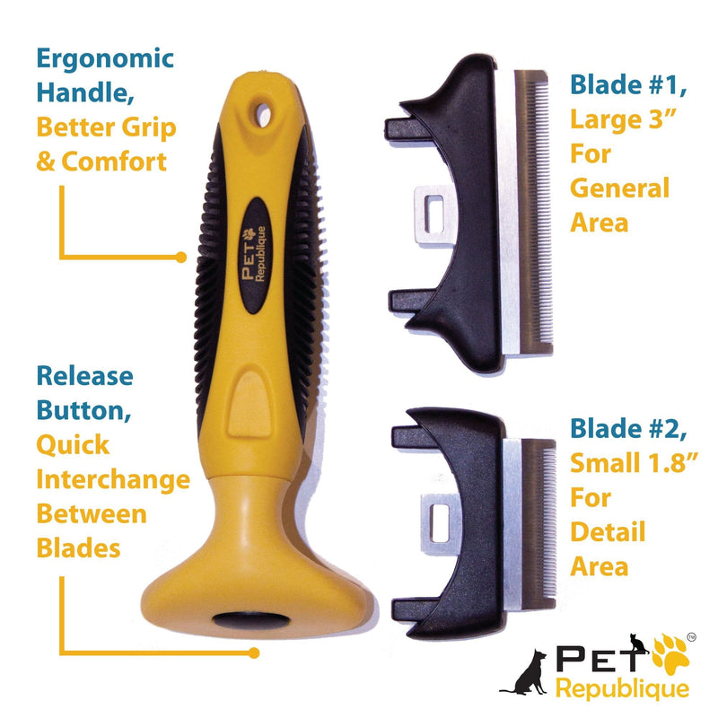 Pet Republique Dog Deshedding Tool - for Dogs, Cats, Rabbits, Any Furry Pets – Reduce Shedding with Varies Size Blades - Replaceable Blades 1.8" & 3.0" (S & L) Blades - BeesActive Australia