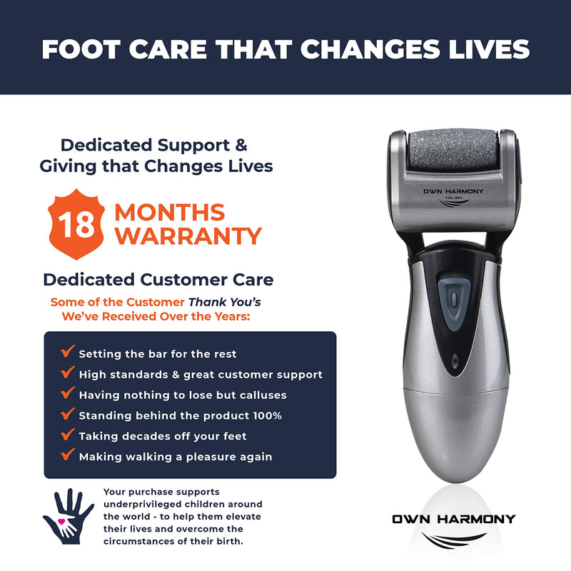 Electric Foot Callus Remover: Rechargeable Pedicure Tools for Men by Own Harmony - 3 Rollers Professional Spa Electronic Micro Pedi Feet File Care Best for Hard Cracked Skin and Powerful Exfoliation - BeesActive Australia