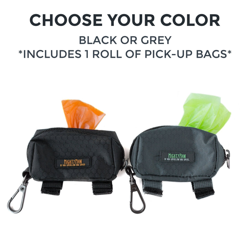 Mighty Paw Dog Poop Bag Holder, Premium Quality Pick-up Bag Zippered Pouch, Includes Carabiner Hook and 1 Roll of Pick-up Bags Black - BeesActive Australia