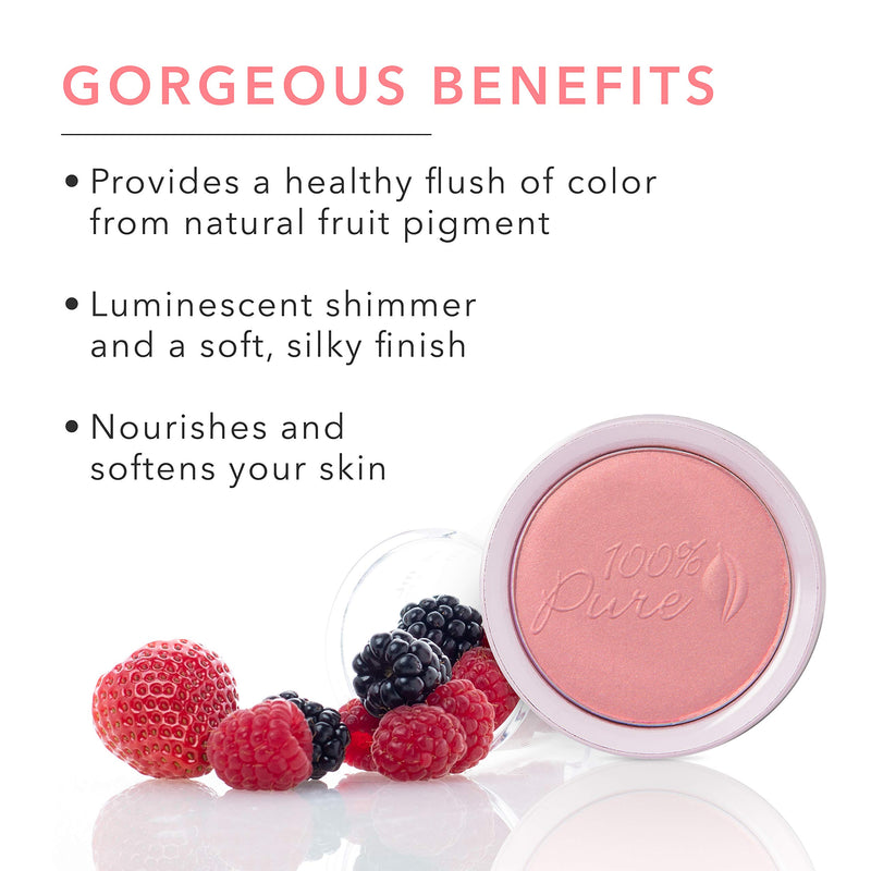 100% PURE Powder Blush (Fruit Pigmented), Chiffon, Soft Shimmery Finish, Nourishes Skin w/Rosehip Oil, Cocoa Butter, Natural Makeup (Soft Pink) - 1.81 oz 0.32 Ounce - BeesActive Australia