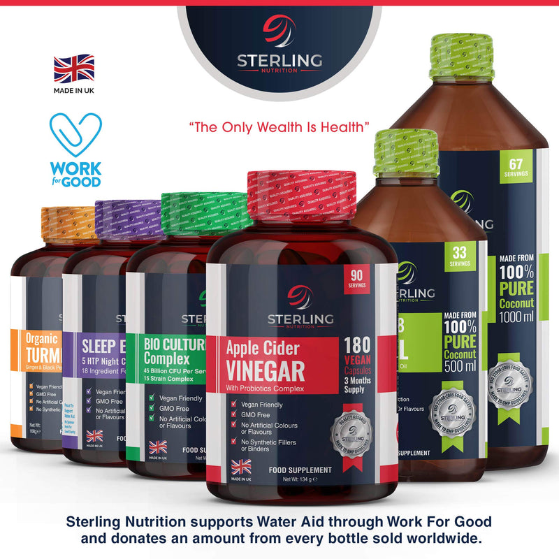 Apple Cider Vinegar Complex with Added Probiotics - 180 ACV Max Strength Vegan Capsules - 3 Month Supply - Made in UK - by Sterling Nutrition - BeesActive Australia