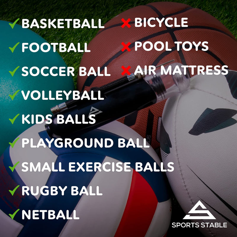 Sports Stable Dual Action Ball Pump with 5 Spare Needles and Plastic Adaptor for Your Football, Basketball, Soccerball, Pilates Ball, Volleyball, Handball, etc. black - BeesActive Australia