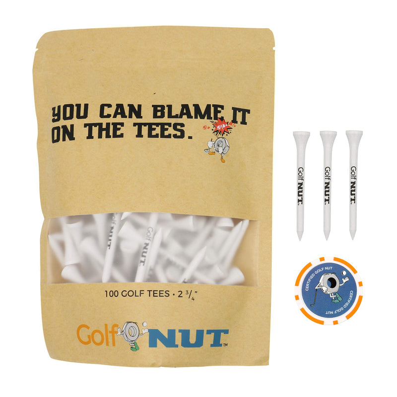 Golf Nut 'Blame it On The Tees' Tee Pack | 100 2-3/4 Inch Tees with Bonus Poker Chip Ball Marker - BeesActive Australia