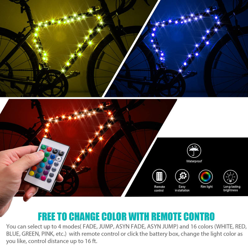 Waybelive LED Bike Frame Lights, Remote Control Bicycle Frame LED Light, 16 Color Change by Yourself, Waterproof, Super Bright to Ride at Night. Good Gift for Kids(1 Tire, Multicolor) - BeesActive Australia