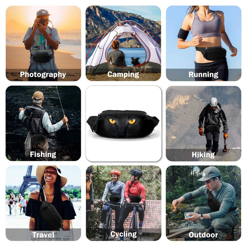 Black Cat Fanny Pack For Men Women,With Adjustable Zipper Lightweight Strap Waist Pack For Casual Running Hiking Black Cat - BeesActive Australia