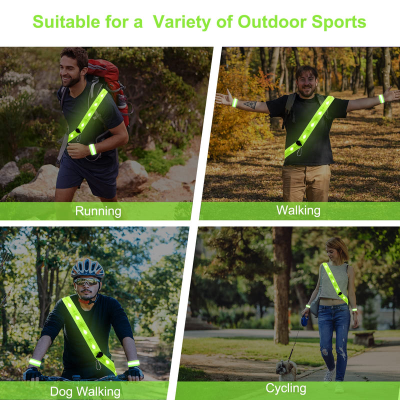 Carasylvia LED Reflective Running Gear Belt Sash - USB Rechargeable Light Up High Visibility Safety Gear with 2 Reflective Armbands for Runners, Bikers, Walkers, Pet Owners - BeesActive Australia