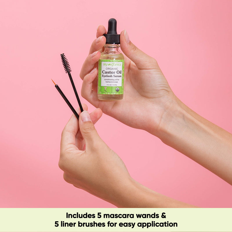 Organic Castor Oil Eyelash Serum by Sky Organics (1 oz) USDA Organic Cold-Pressed 100% Pure Castor Oil Natural Eyelash Serum Hexane-free Castor Oil with Mascara Brushes for Eyelashes and Eyebrows 1 Fl Oz (Pack of 1) - BeesActive Australia