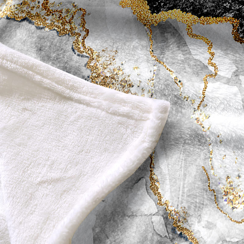 Bedbay Black Gold Marble Blanket Black Grey Marble Texture Flannel Throw Blanket Modern Marble Texture Soft Lightweight Fluffy Throws for Bed Couch Chair or Floor(Grey Gold, Throw(50"x60")) Grey Gold Throw(50"x60") - BeesActive Australia