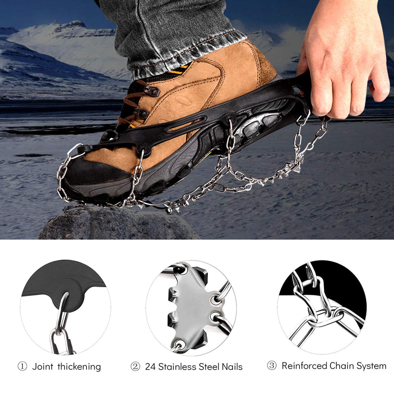 Sfee Ice Snow Grips Crampons Traction Cleats,19 Stainless Steel Spikes for Women Men Kids, Anti Slip Flexible Shoe/Boot Footwear for Walking Climbing Hiking Fishing Outdoor Black Medium(US:5-8) - BeesActive Australia