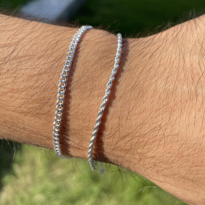 Poaiiu Silver/Gold Layered Chain Bracelets Sets for Men Women Sterling Silver Rope Figaro Cuban Link Chain Bracelets Set Men Jewelry Gifts for Dad Boyfriend Husband Rope Silver - BeesActive Australia