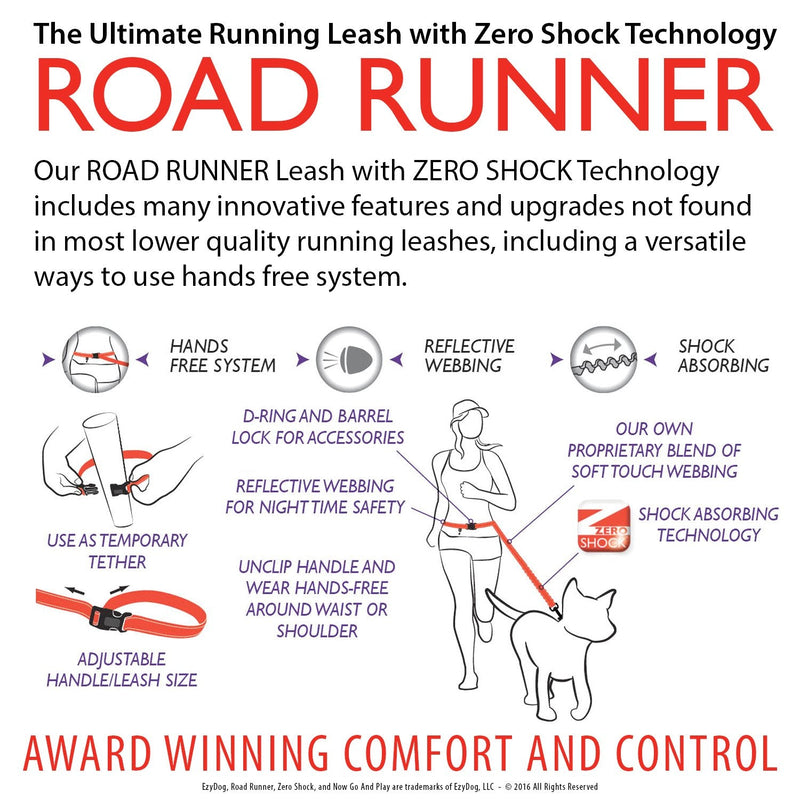 EzyDog Road Runner Hands Free Walking, Jogging, and Running Zero Shock Bungee Dog Leash with Reflective Stitching and Adjustable Waist Belt Red - BeesActive Australia