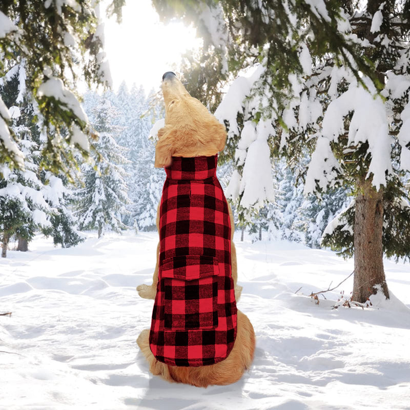 Malier Dog Winter Coat, Classic Plaid Windproof Dog Warm Coat Dog Snow Jacket with Pocket, Cold Weather Dog Winter Clothes Dog Apparel for Small Medium and Large Dogs Red - BeesActive Australia