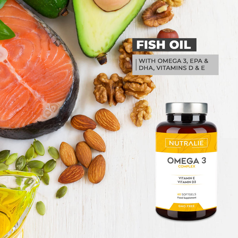 Omega 3 2000mg + Vitamins D3 & E | 1250 mg EPA-DHA per Dose | Premium Fish Oil Highly Concentrated 60 Capsules | Nutralie - BeesActive Australia