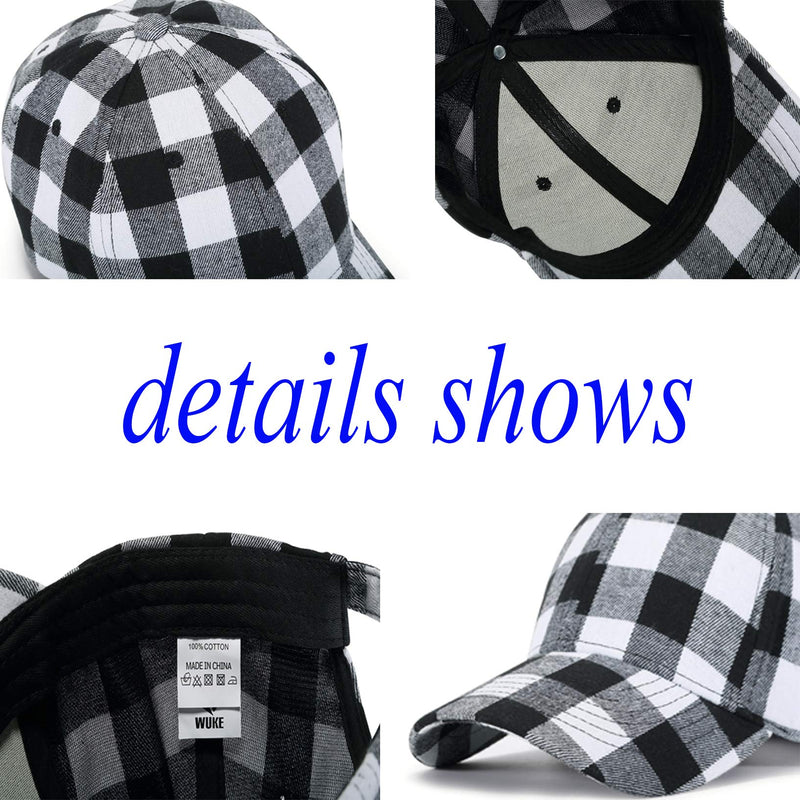 Plaid Print Baseball Cap Soft Blend Checked Print Outdoor Hat Cap Black White-medium Plaid - BeesActive Australia
