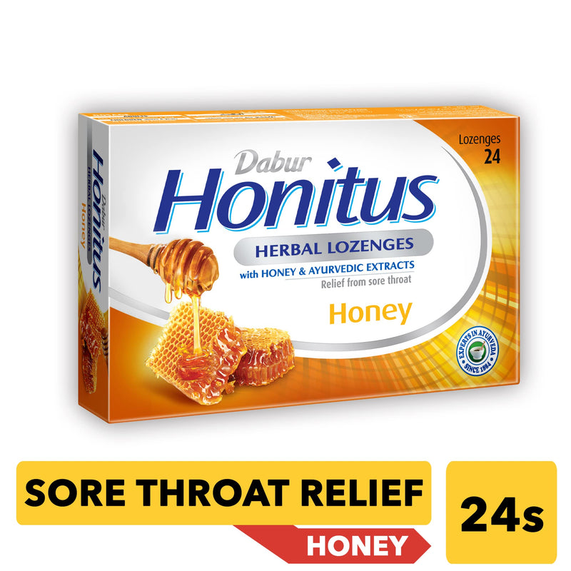 Dabur Honitus Herbal Lozenges | Effective Relief from Cough & Sore Throat Pain | Honey Flavor - 24 Lozenges - BeesActive Australia