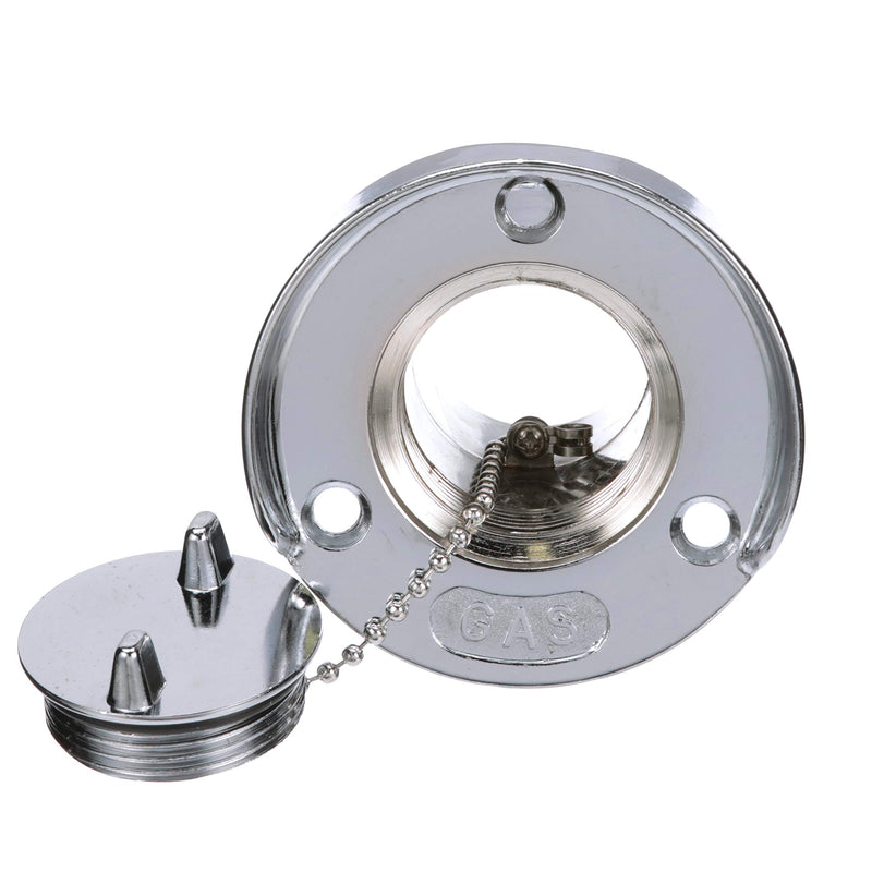 [AUSTRALIA] - Seachoice 32041 Deck Mount Gas Fill Plate with Cap – Chrome Plated Zinc – Includes Rubber Gasket and Beaded Chain Cap Tether 