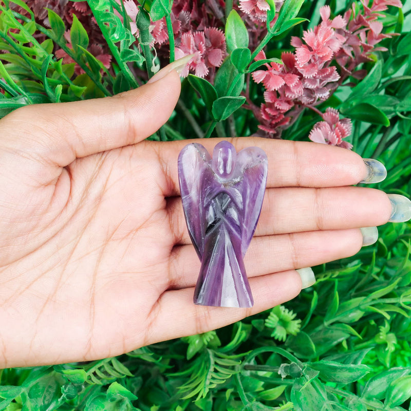 FASHIONZAADI Amethyst Carved Pocket Angel for Reiki Healing Statue Guardian Peace Figurine emf Protection Size - 2-2.5 Inch - BeesActive Australia