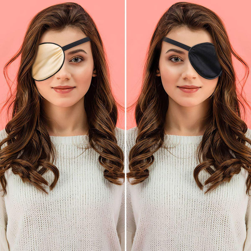 eZAKKA Eye Patches for Adults Kids, 2 Pieces Silk Elastic Eyepatch for Lazy Eye Amblyopia Strabismus (L, Champagne+Black) - BeesActive Australia