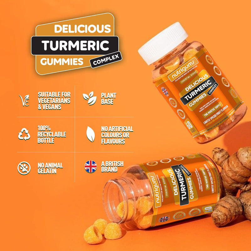 Turmeric Complex 60 Vegan Gummies | Black Pepper & Ginger Light Spiced Fruit Flavour | Active Curcuminoids & Gingerols for Digestion & Anti-Inflammation | Suitable for Vegans by NUTRIGUMS� - BeesActive Australia