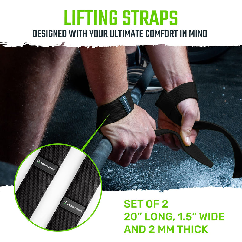 Gradient Fitness Weight Lifting Wrist Straps (2 Pack) | Soft Neoprene Padded 20” Straps. Reduces Injury Risk for Weightlifting, Bodybuilding, Powerlifting, Strength Training, and Deadlifts Black - BeesActive Australia