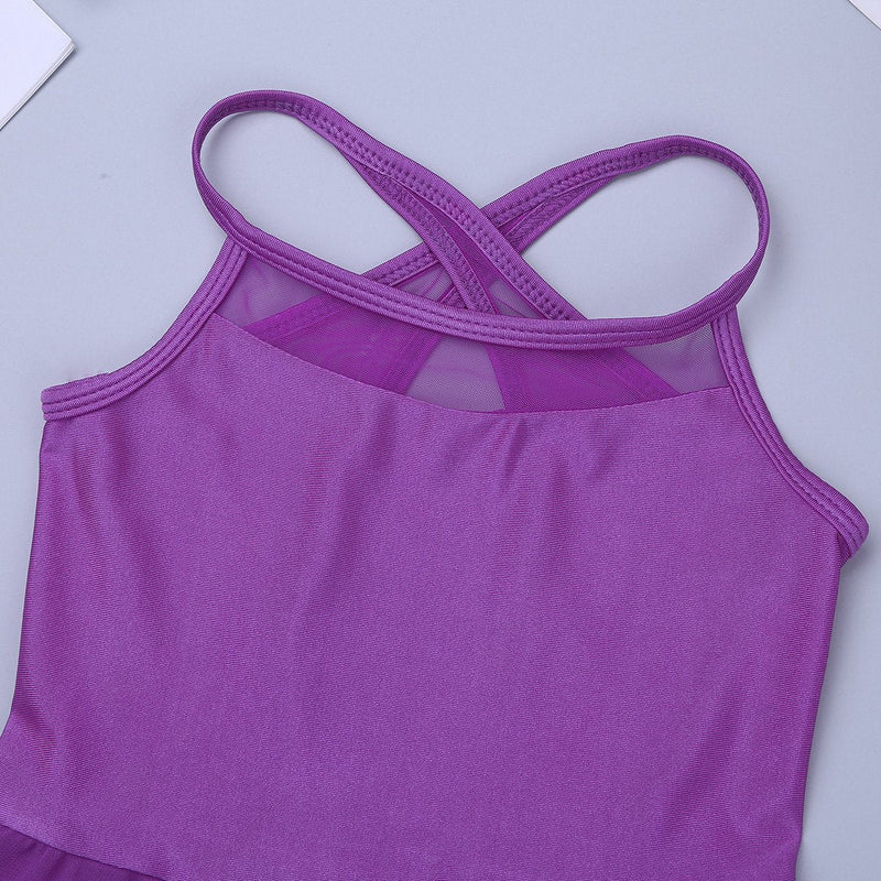inlzdz Kids Girls Spaghetti Shoulder Straps Cutout Back Leotard Dress Ballet Modern Lyrical Dance Gymnastic Wear 3-4 Purple - BeesActive Australia