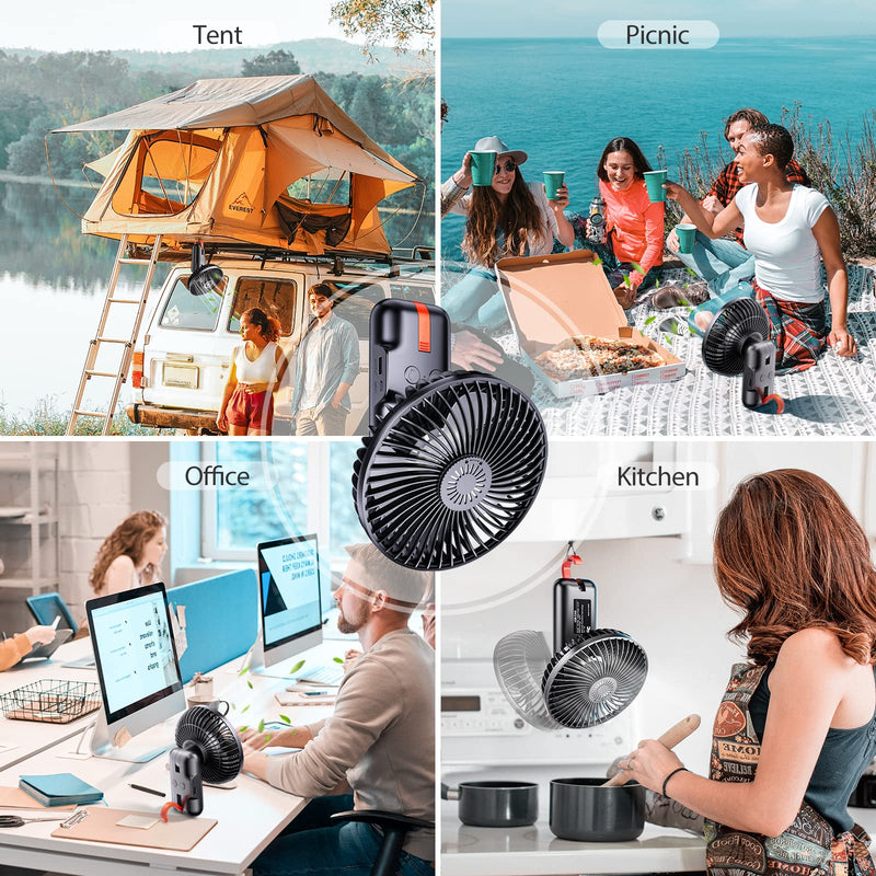 SmartDevil Camping Fan with LED Lights, 5000mAh Battery Operated Tent Fan with Hanging Hook and Aroma Diffuser, Power Bank, 180° Rotation, Portable Rechargeable Travel Fan for Camping, RV, Picnic - BeesActive Australia