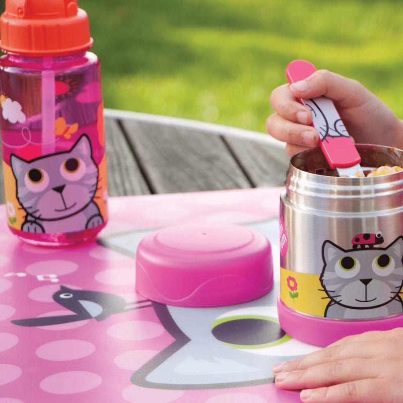 TUM TUM Flip Top Kids Water Bottle with Straw, Tritan Kids Drinks Bottle, 400ml, BPA Free (Cat) Bluebell - BeesActive Australia