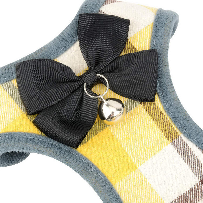 SELMAI Plaid Puppy Harness and Leash for Small Medium Dogs No Pull Soft Mesh Padded Adjustable Cat Vest for Walking Leads S:Bust:23-42cm/9-16.5",for 2.2-6.6Lbs Yellow Plaid - BeesActive Australia