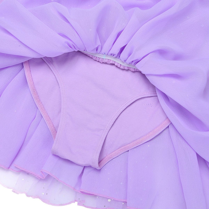 [AUSTRALIA] - MSemis Kids Girls Classic Long Sleeves Shiny Sequins Tutu Dress Leotard for Ballet Dance Gymnastic Lavender 4 