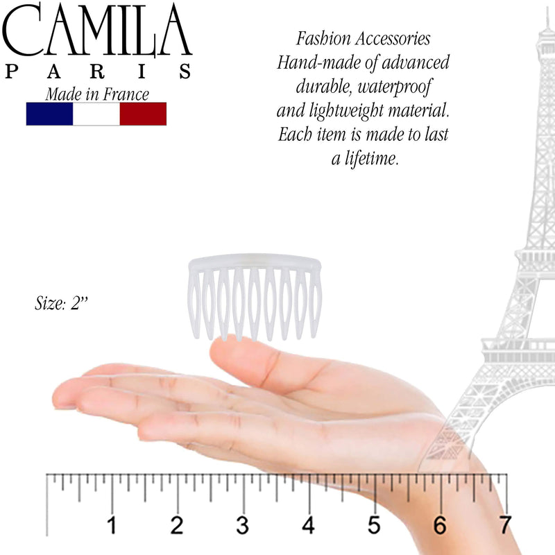 Camila Paris CP3108 French Hair Side Comb, Small, Curved White French Twist Hair Combs Decorative, Strong Hold Hair Clips for Women Bun Chignon Up-Do Styling Girls Hair Accessories, Made in France White 2" - BeesActive Australia