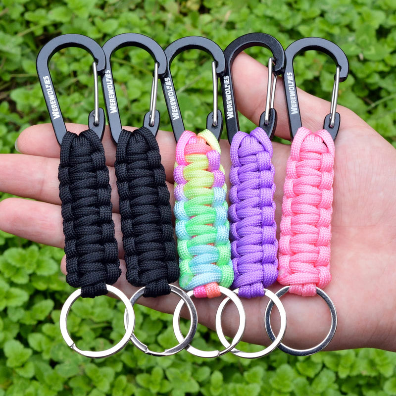 WEREWOLVES Paracord Keychain with Carabiner, Paracord Lanyard Clip for Keys, Paracord Carabiner Keychain Clip for Men Women 5 Pack Balmy - BeesActive Australia